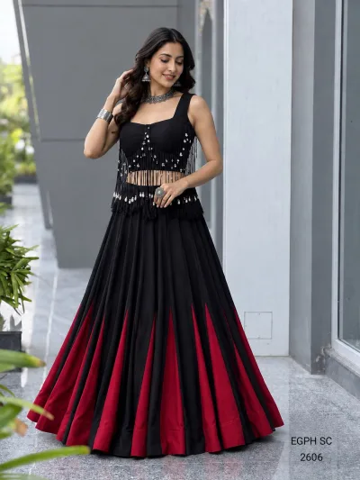 Luxury Black & Crimson Designer Evening Lehenga for Women